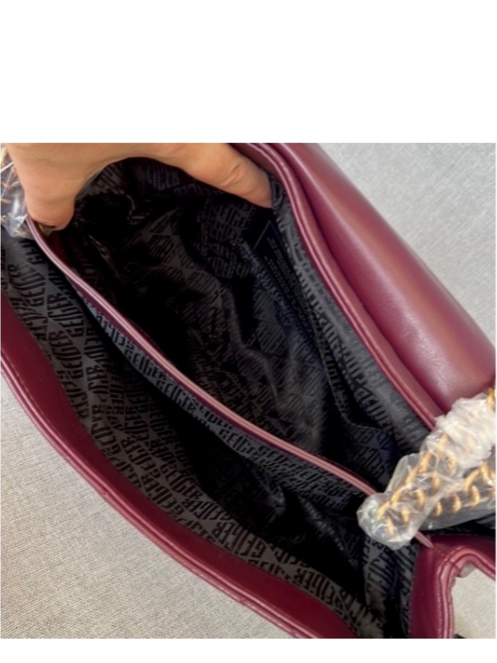 KURT GEIGER Kensington XXL Patent Crinkle Leather eagle shoulder bag BURGUNDY - Picture 12 of 16